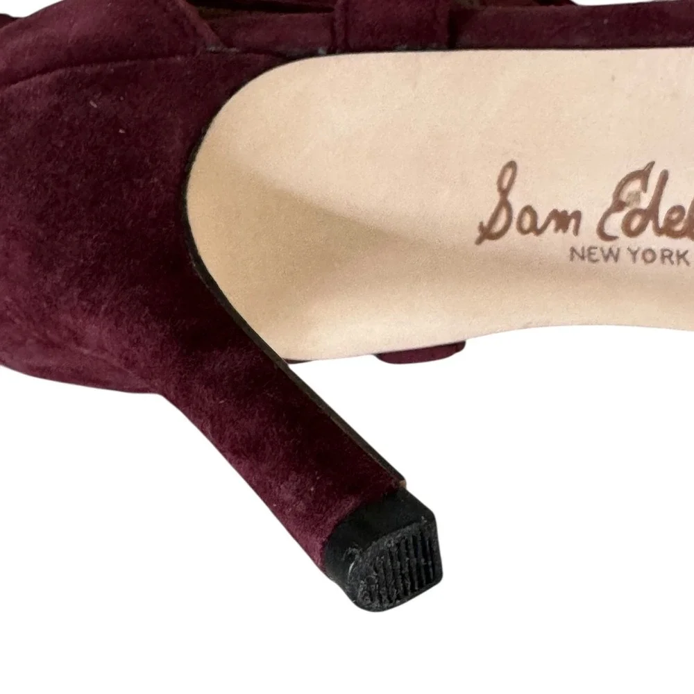 Sam Edelman Burgundy Suede Lace Up Caged Pointed Toe Pumps Heels US 9M EUR 40